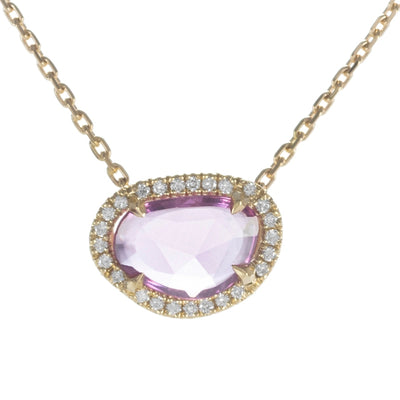 Halskette mit rosa Blattsaphir und Diamanten