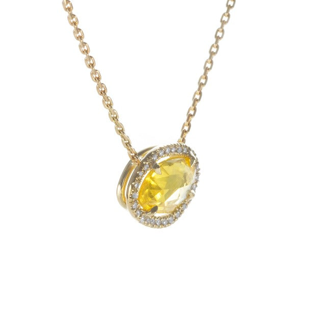 Halskette mit gelbem Blattsaphir und Diamanten