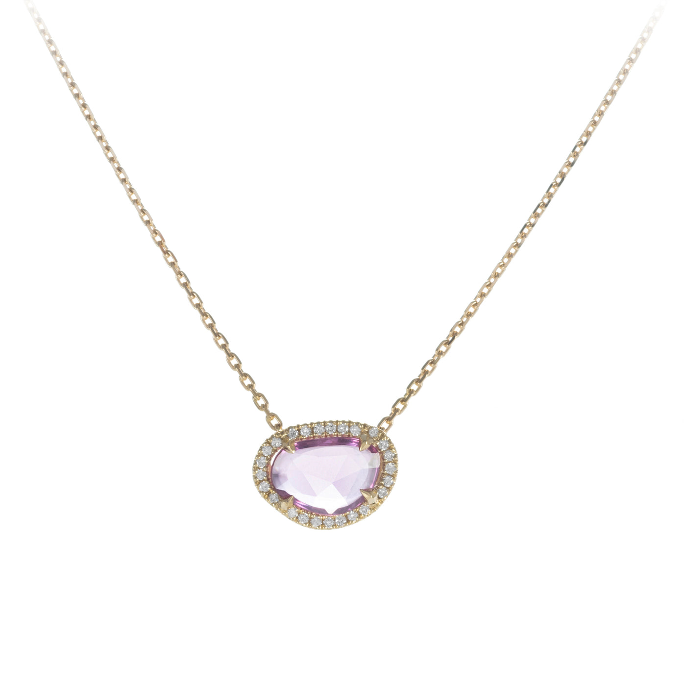 Halskette mit rosa Blattsaphir und Diamanten