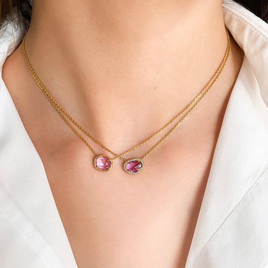 Pink Sapphire Petal and Diamond Necklace