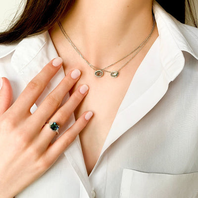Grey-green Sapphire Petal and Diamond Necklace