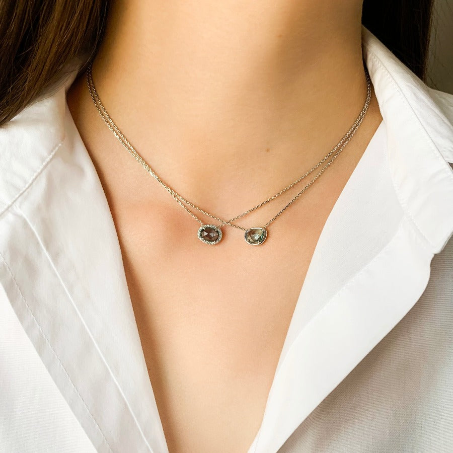 Grey-green Sapphire Petal and Diamond Necklace