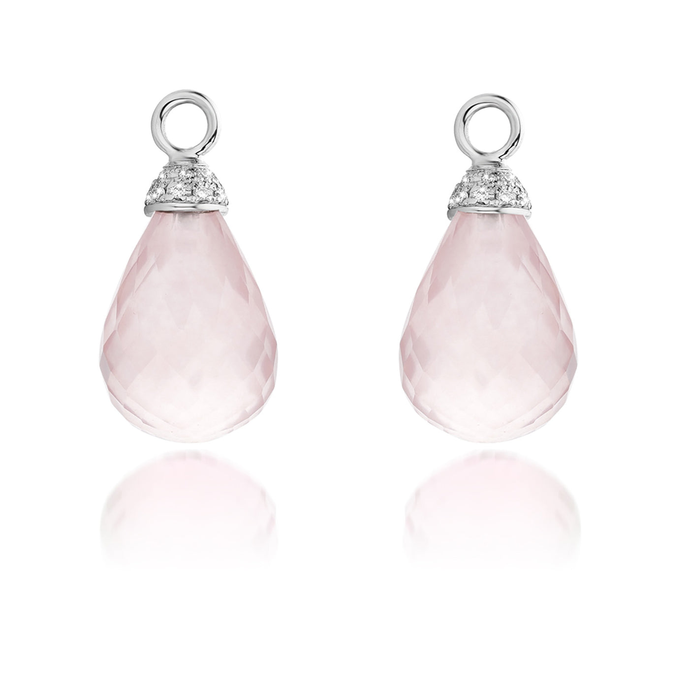 Pink quartz and diamond pendants.