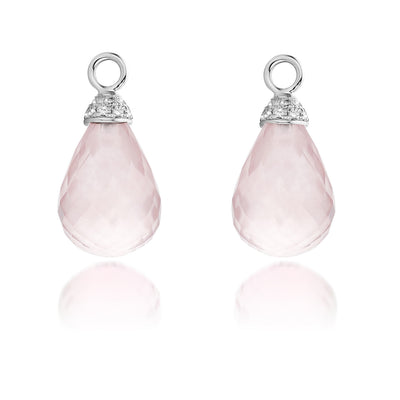 Pink quartz and diamond pendants.