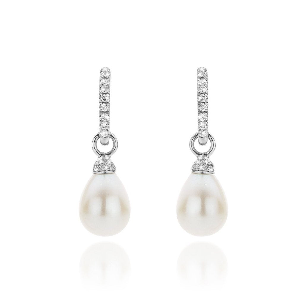 White gold, diamond and pearl creoles.