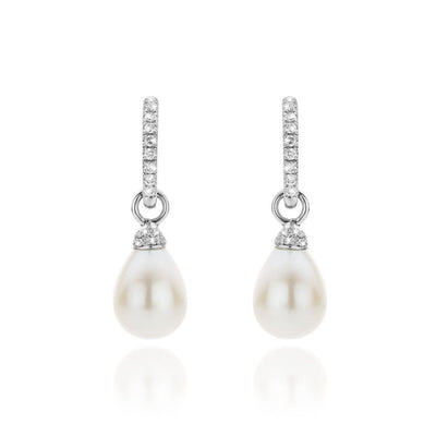 White gold, diamond and pearl creoles.