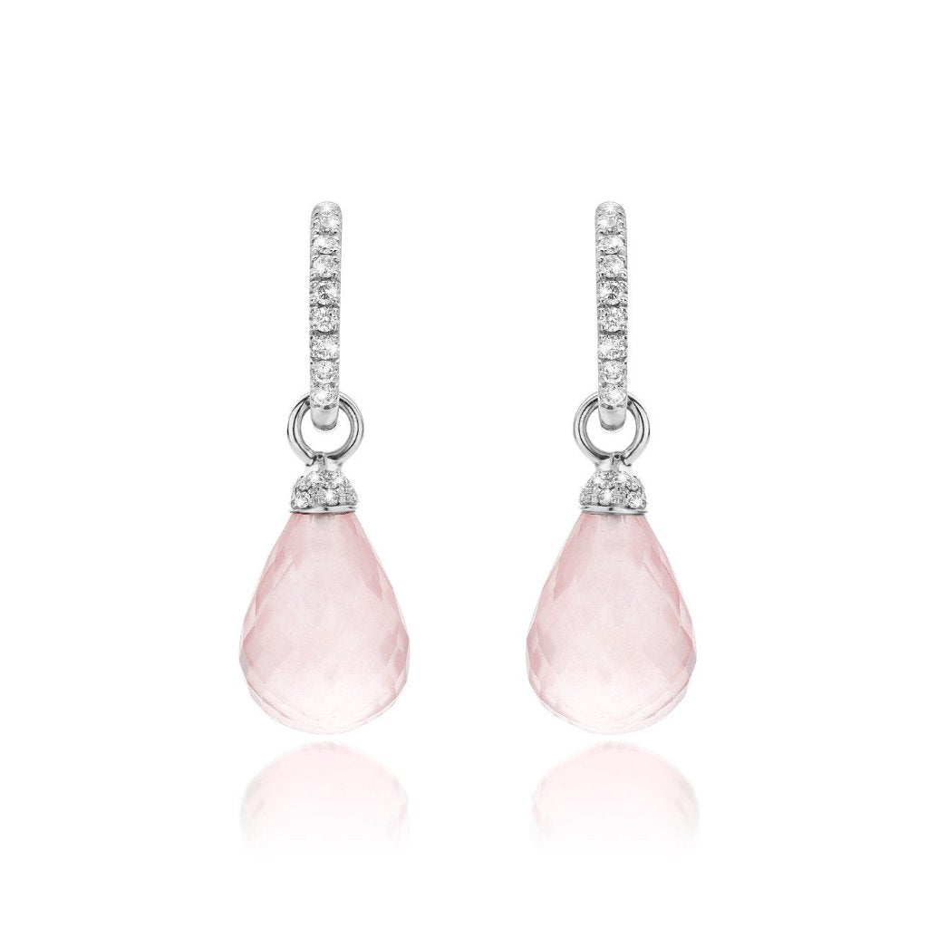 White gold, diamond and pink quartz creoles.