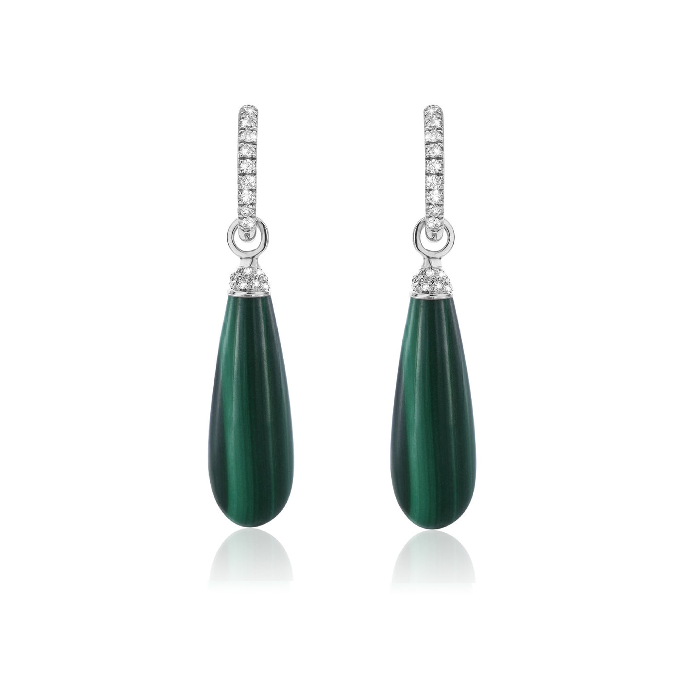 Malachite pendants and diamonds.