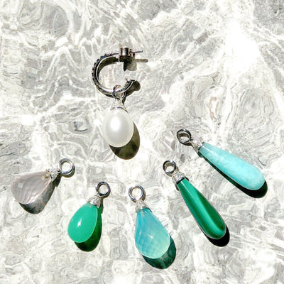 White gold, diamond and chrysoprase creoles.