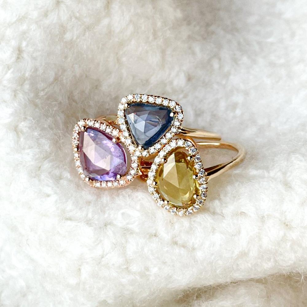 Sapphire Petal Ring- Yellow sapphire and Diamonds
