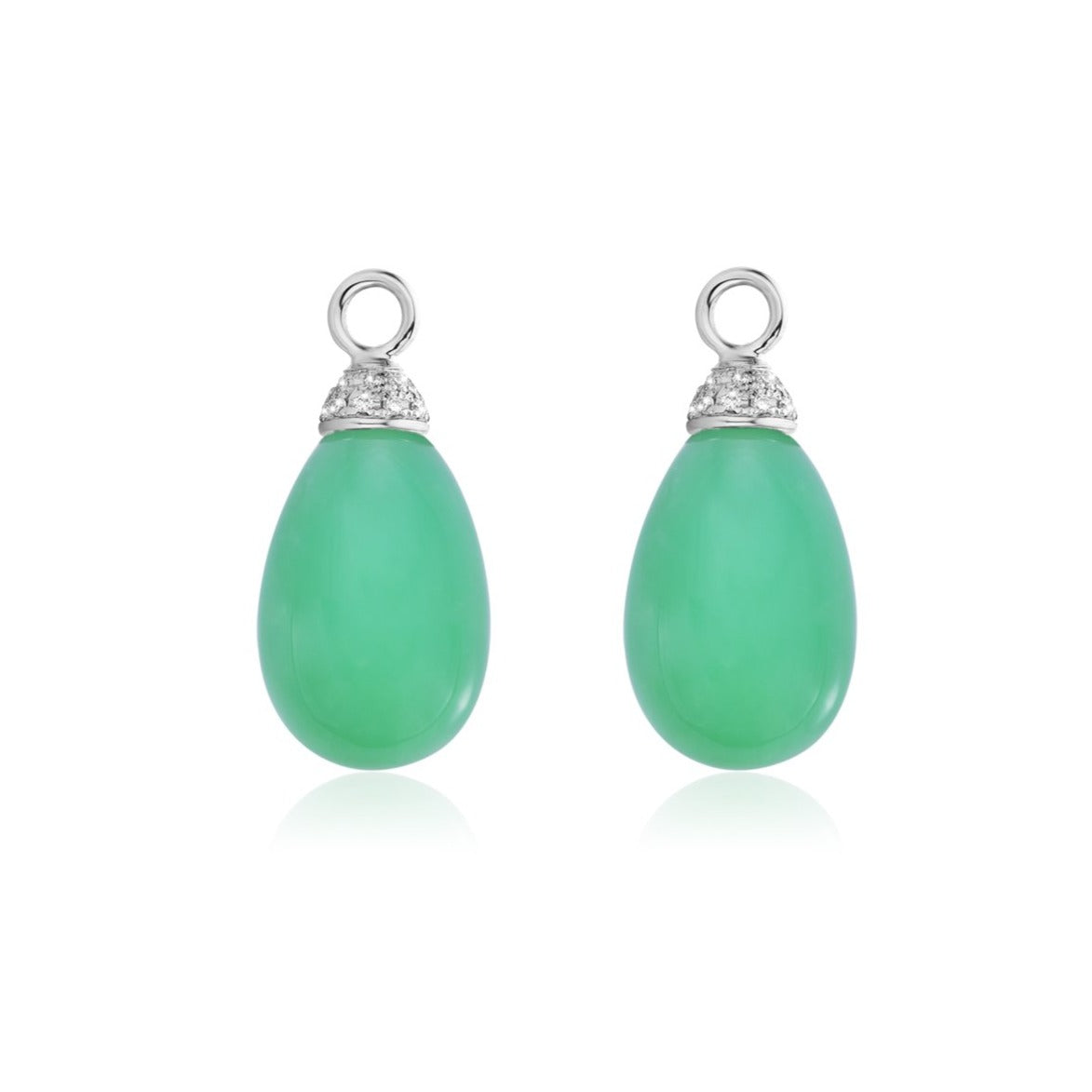 Chrysoprase and diamonds pendants.