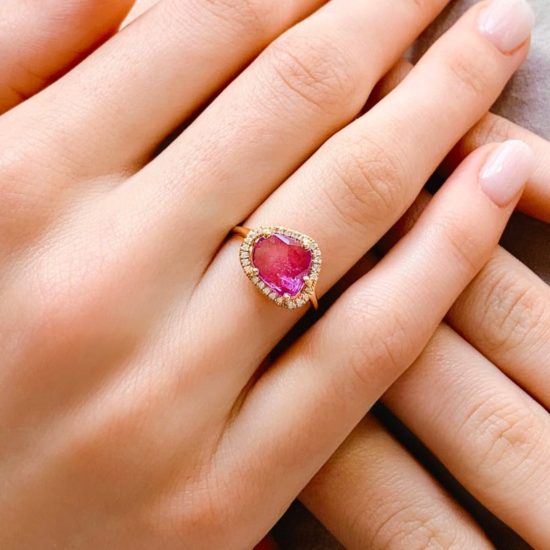Ring Bladsaffier - Roze saffier en diamanten