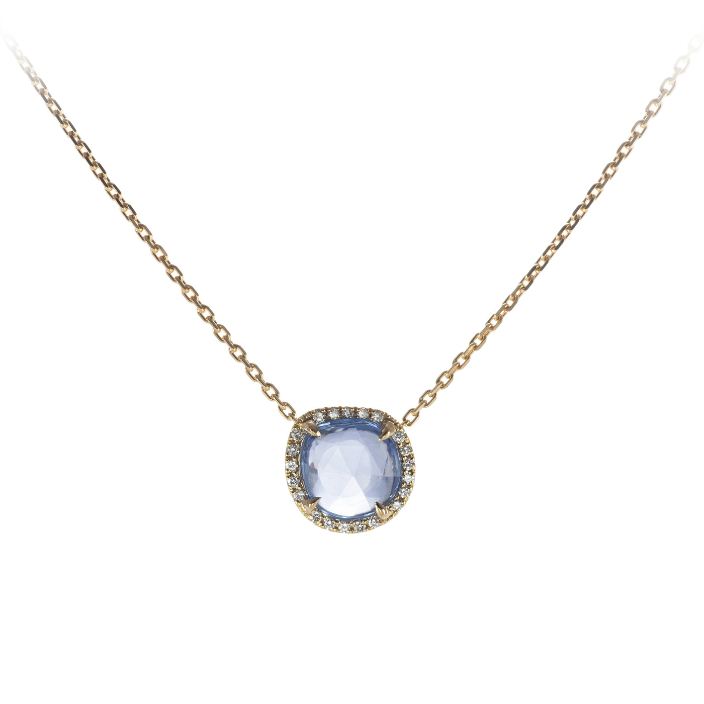 Blauwe Bladsaffier en Diamanten Ketting