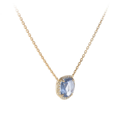 Blauwe Bladsaffier en Diamanten Ketting