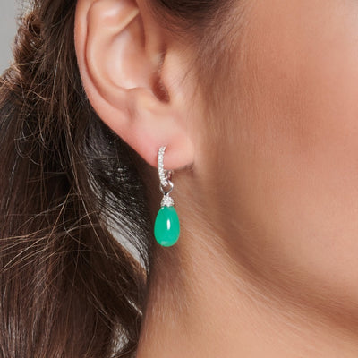 Creolen van witgoud CHRYSOPRASE EN diamant.