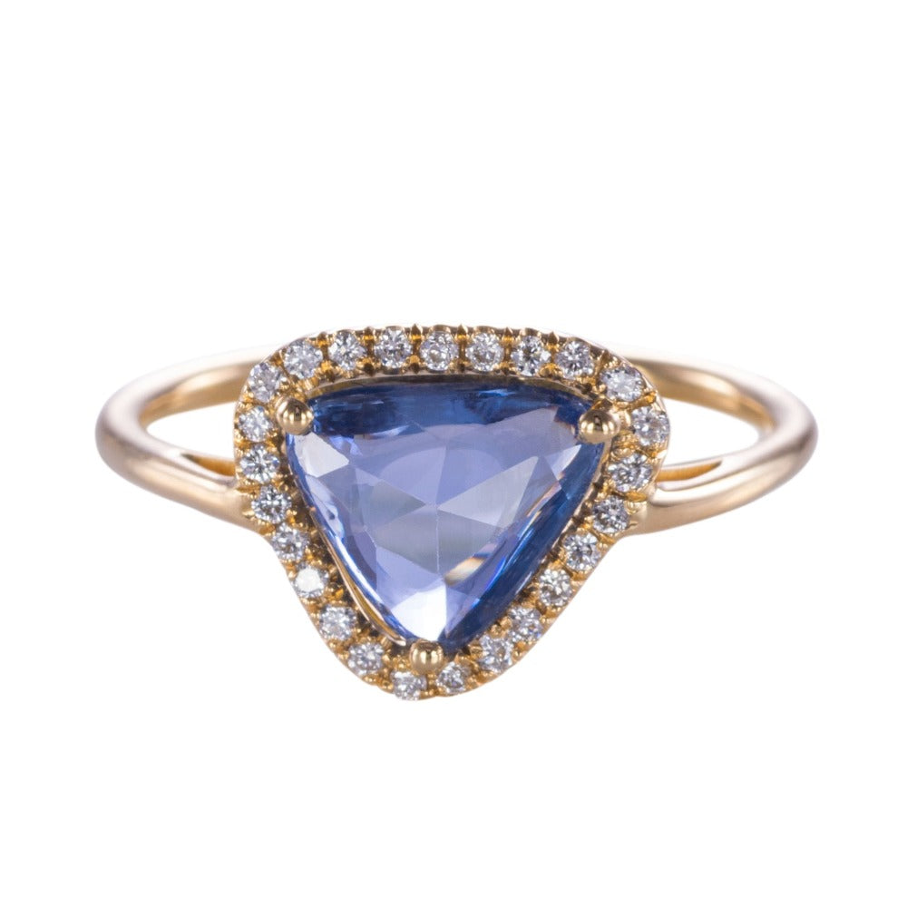 Ring Bladsaffier - Blauwe saffier & diamanten