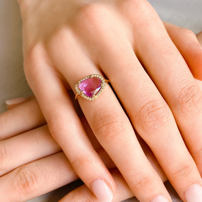 Bague "Pétales de saphirs" - Saphir rose diamanté