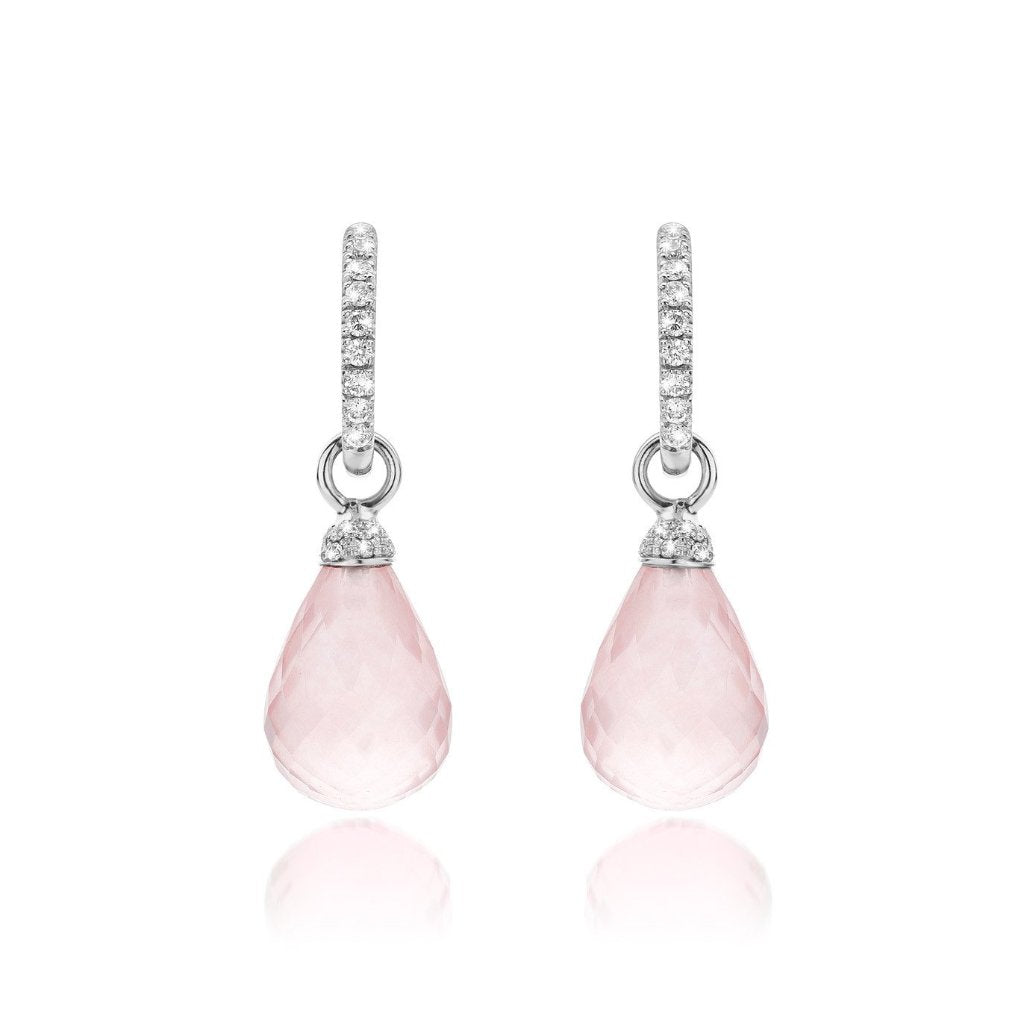 Créoles or blanc, diamants et quartz rose.